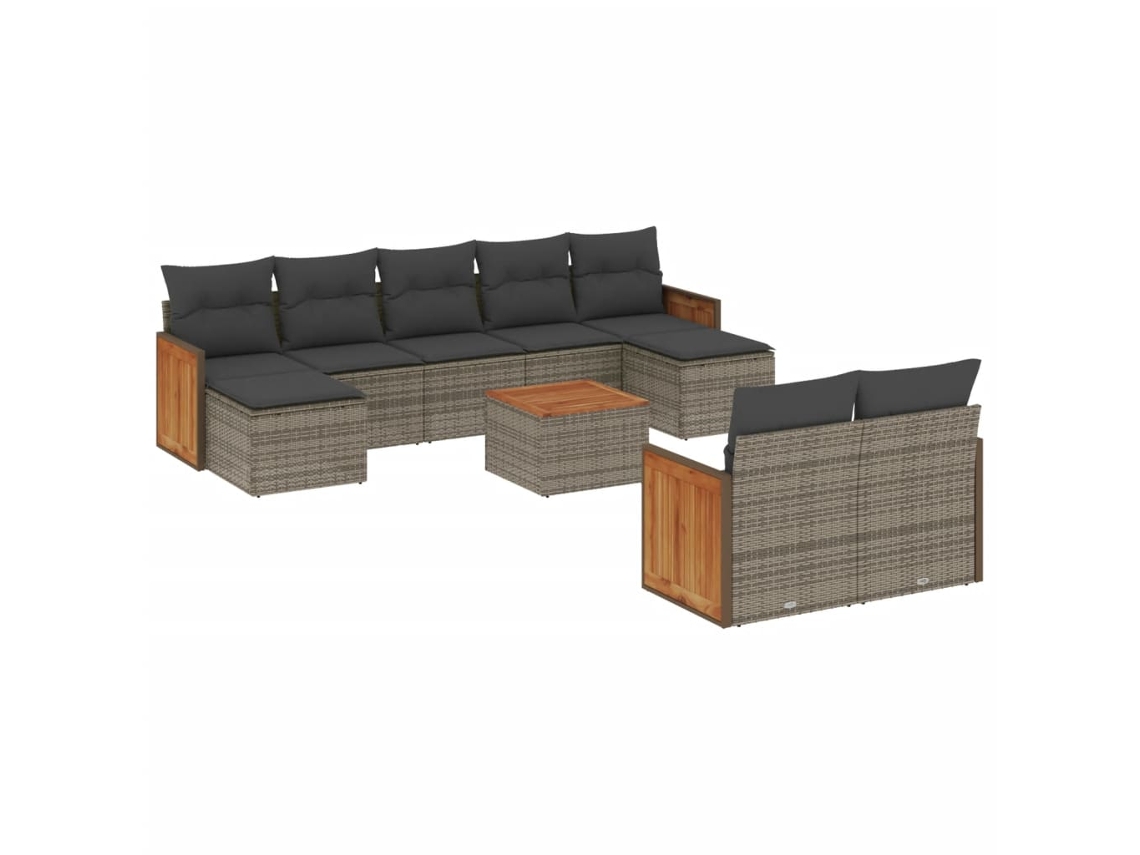 Conjunto de 10 Sofás de Jardim com Almofadões Vime Pe Cinzento MAISON EXCLUSIVE