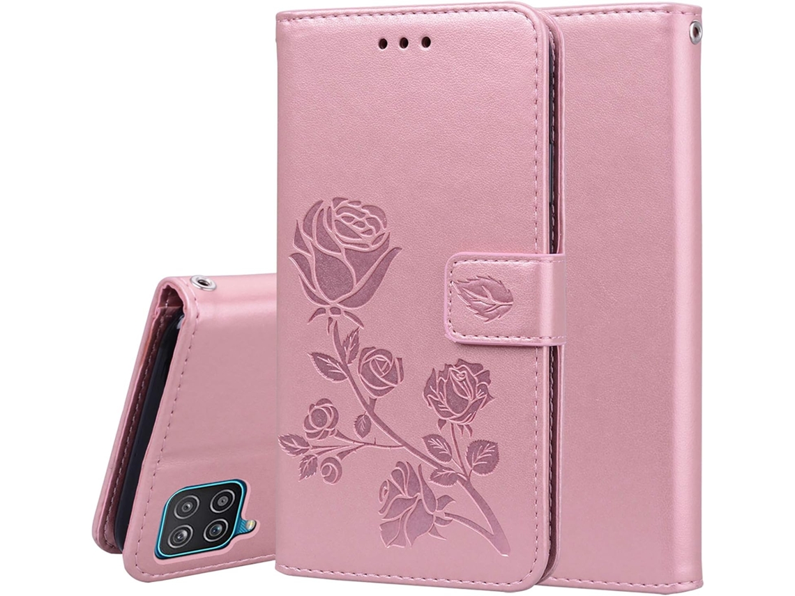 Capa Fólio Adequada Padrão Flor para Samsung Galaxy A12 HONGWE. Pele Sintética Retro Multicor