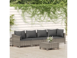 Vidaxl 5 Pcs Conjunto Lounge De Jardim C/ Almofadões Vime Pe Cinzento