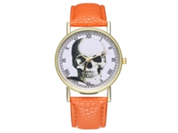 Reloj De Muñeca Casual Con Calavera Y Números Romanos Correa De Cuero Pu Naranja
