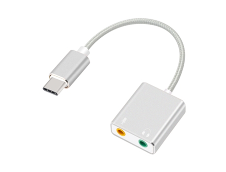Placa de Som Externa DONGLINE Tipo-C  Plug-And-Play 7.1 Prateado