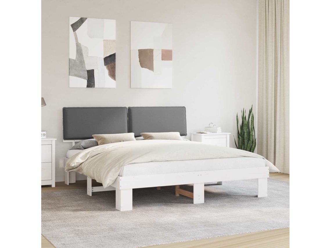 Vidaxl Estrutura De Cama Com Cabeceira Estofada Cinzento-claro