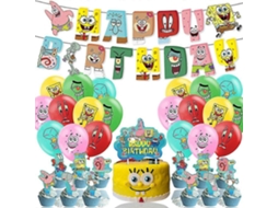 Decoração Para Festa De Aniversário Com Tema De Bob Esponja, Balões, Topos De Bolo E Cupcakes