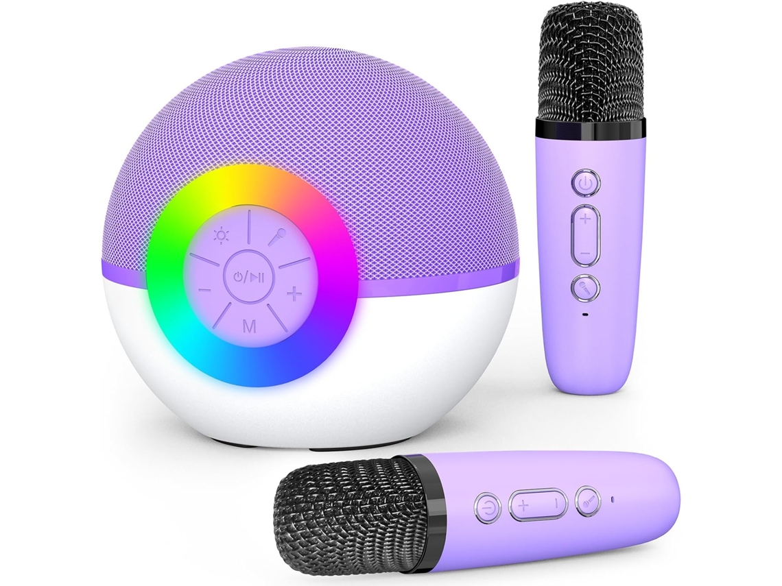 Mini Máquina De Karaokê, Alto Falante Bluetooth Portátil Com 2 Microfones Sem Fio, Brinquedos Para Presente Para Meninos E Meninas Roxo SUNNY SPACES
