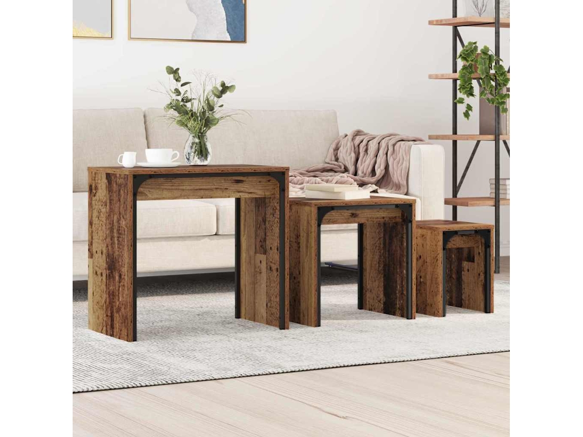 Vidaxl Mesa De Centro 3 Unid. Madeira Antiga 60 X 35 X 56 Cm