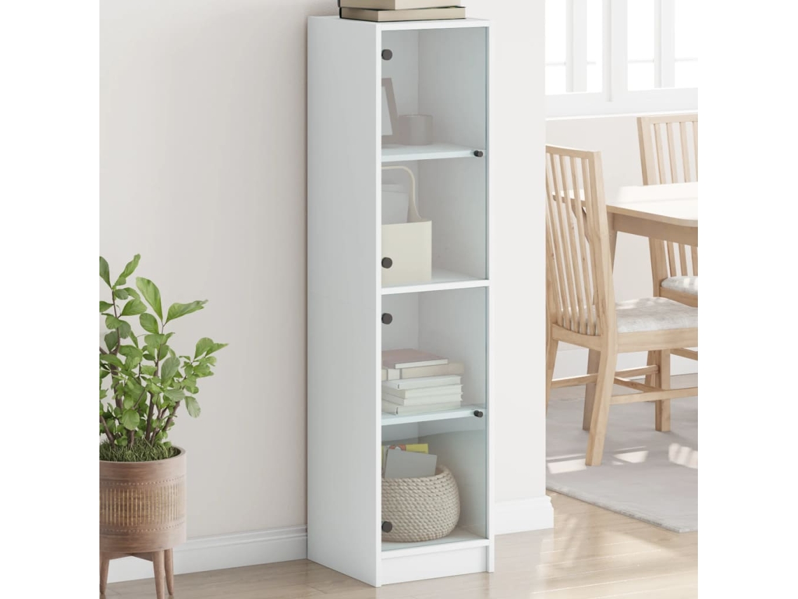 Aparador alto con puertas de cristal 35x37x142 cm Blanco