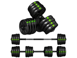 2 - Em - 1 Hantel - Conjunto. Lang-Kurzhantel. 30kg. Rutschfest. Bodenschonend. Preto/Verde