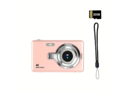 Câmera digital portátil Yizhood 4K HD com foco automático, cartão de memória de 32 GB e luz pré-projetada (rosa)