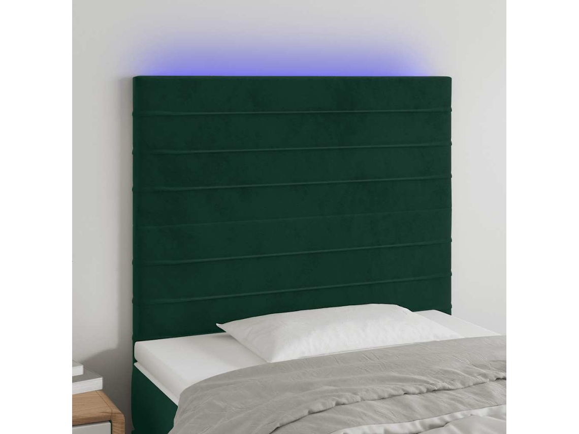 Vidaxl Cabeceira De Cama C/ Led Veludo 90x5x118/128 Cm Verde-escuro