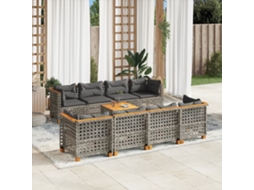 Vidaxl 9 Pcs Conjunto Sofás P/ Jardim Com Almofadões Vime Pe Cinzento