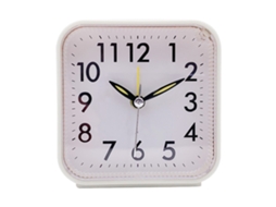 Despertador analógico pequeno e silencioso Baok com bateria, alarme alto, função soneca e luz para viagens, quarto e mesa, branco.