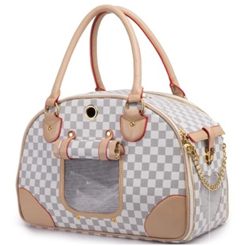 Bolsa AQUAFORGE de Transporte para Cães, Couro Pu, Luxuosa, Tamanho Grande, Marrom e Cinza