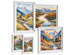 Pinturas Murais Modernas Vistas Abstratas De Montanhas Moldura Branca Pinturas De Quarto Espelharte (conjunto De 5 Imagens)