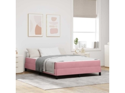 Vidaxl Cama Box com Colchão Rosa 160 X 210 Cm Tecido