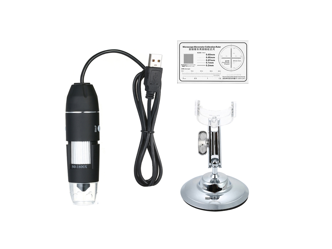Microscópio Digital Usb 1600x com Função Otg e 8 Leds Ajustáveis com Suporte