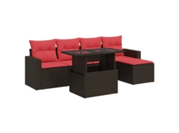 Conjunto 6 Sofás Jardim C/ Almofadões Vime Vidaxl Pe/acácia Castanho