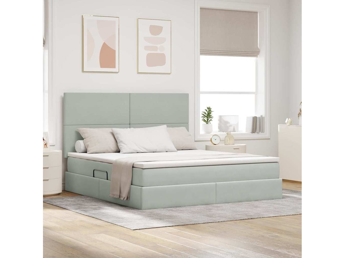Vidaxl Cama De Armazenamento Led Com Colchão Cinzento-claro