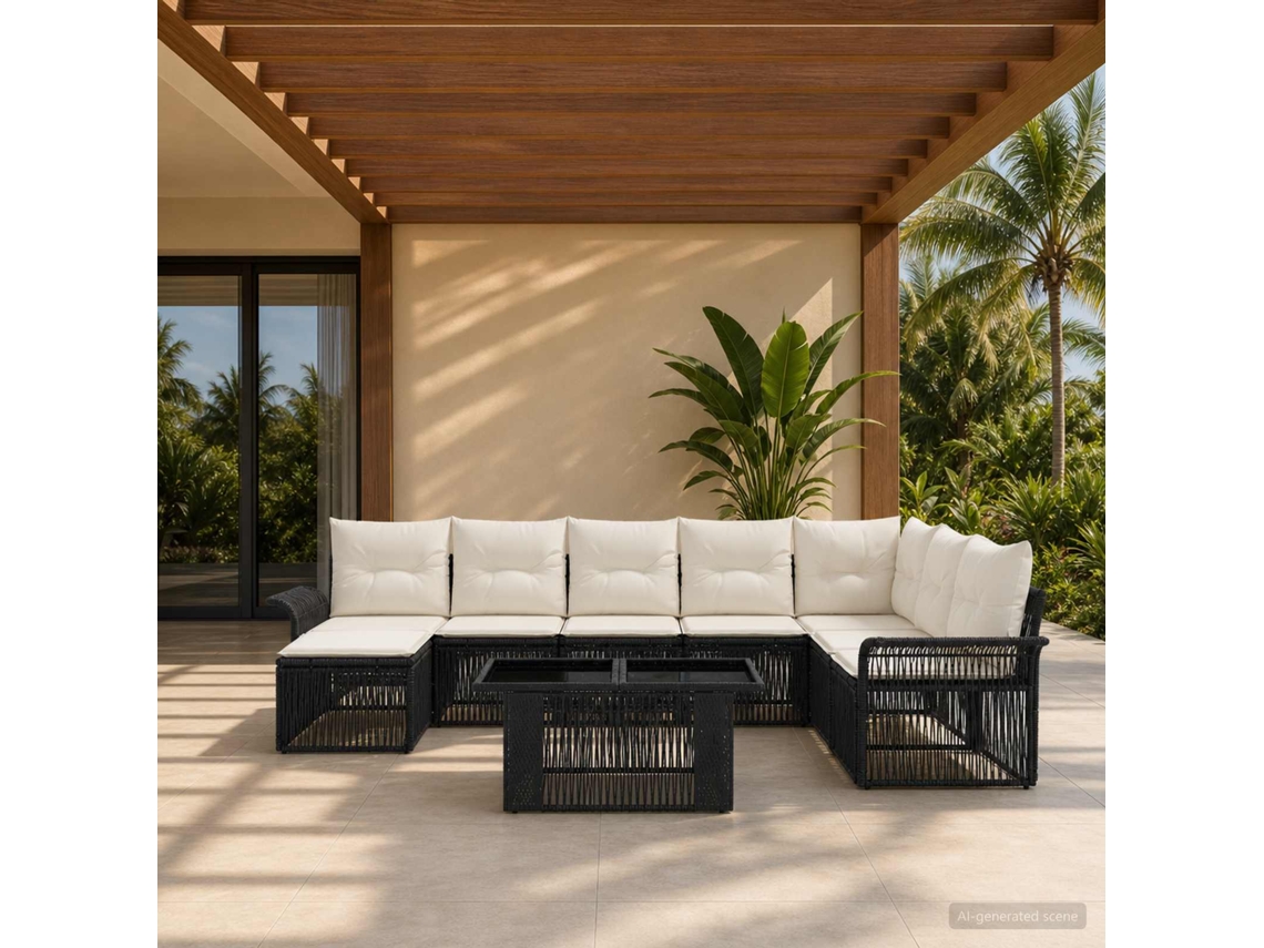 Vidaxl Conjunto De Sofá De Jardim 9 Unid. Preto E Branco Creme Vime Pe