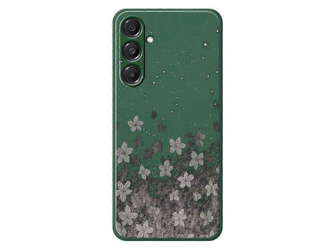 Capa Traseira De Tpu Para Samsung Galaxy A16 5g 4g, Cinza, Com Estampa Floral, Borda Reta, Verde
