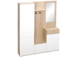 Armário de entrada 4 em 1 com espelho 145x29x184 cm com ganchos e prateleiras ajustáveis | S/MARCA