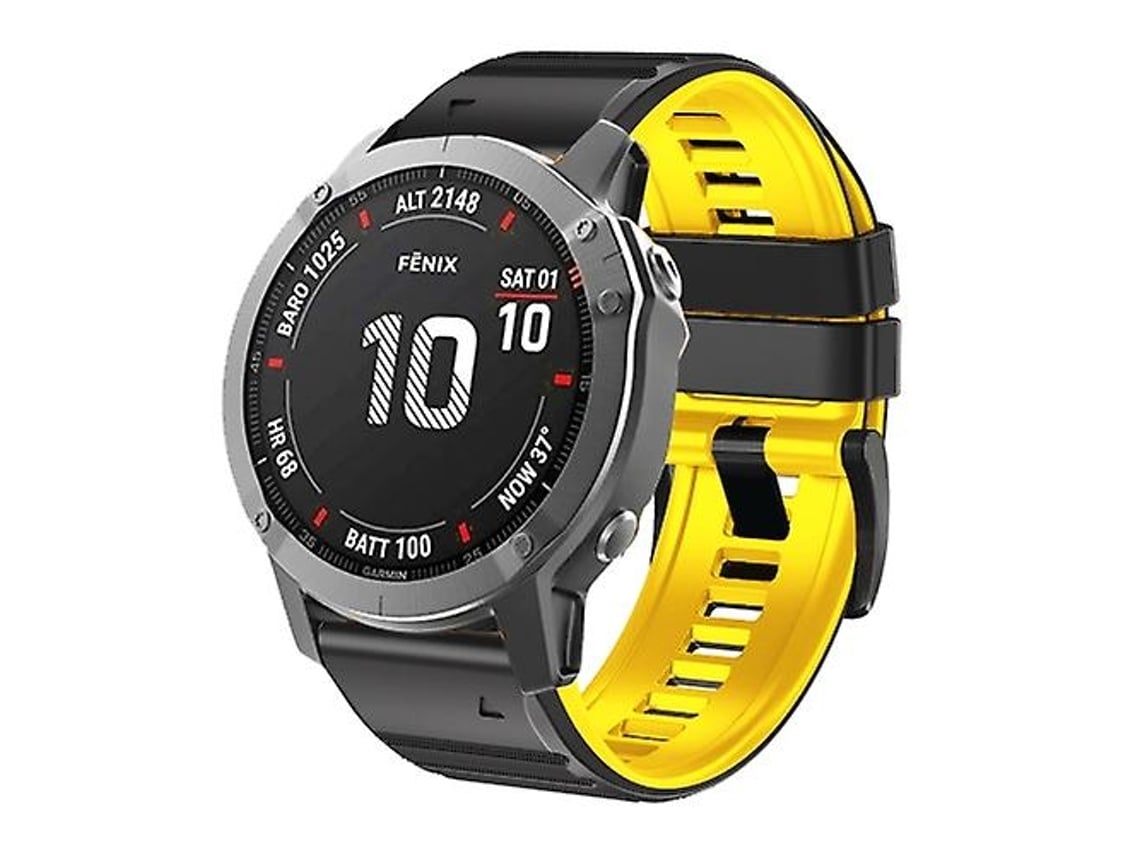 Pulseira Garmin Fenix 7/7x/6/6x/5/5x 26mm, Silicone bicolor, Preto e Amarelo
