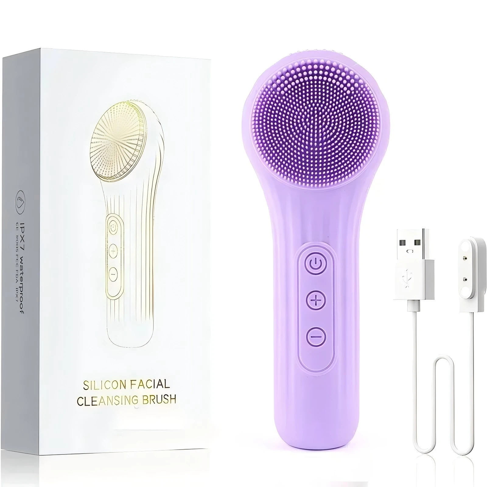 (roxo) Escova De Limpeza Facial Sônica 2 Em 1 À Prova D'água, Escova Facial De Silicone Recarregável