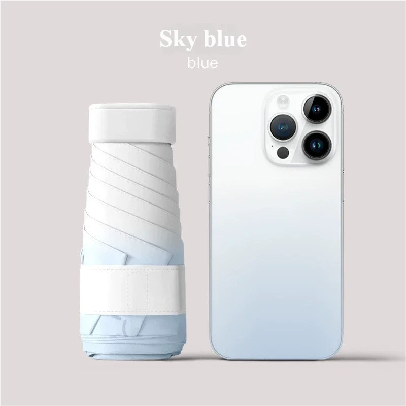 (azul Celeste 6k) Guarda-sol Com Proteção Uv, Mini E Portátil, Com Design Dobrável Em Seis Partes.