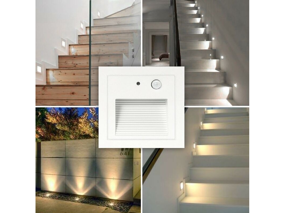 Spot Led Embutido Parede 4 Unidades 3w, Escada iluminada Com Sensor Movimento, Luz Embutida Chão, Iluminação Hall, 2800k Branco Quente