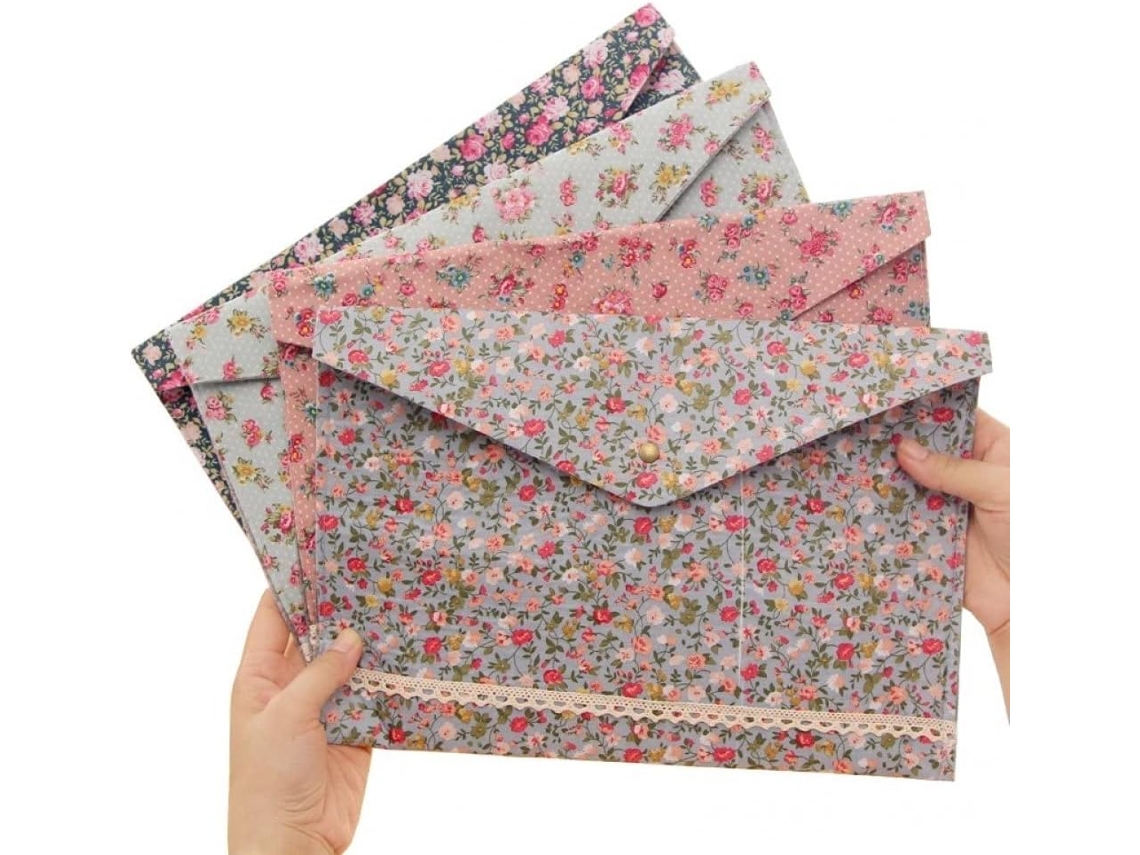 Envelope de Arquivo Tamanho A4, Pasta de Documentos com Estampa Floral Retrô, Sacola AQUAFORGE