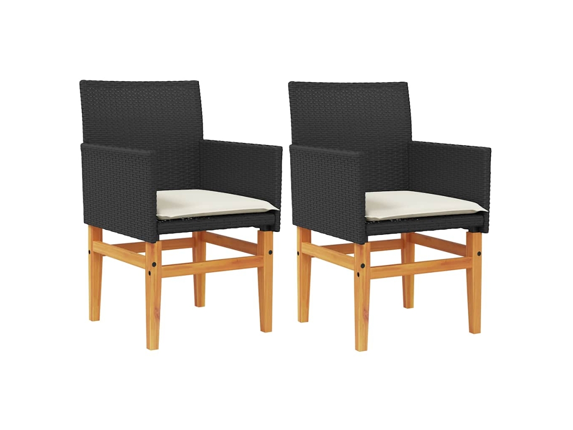 Maison Exclusive - Cadeiras De Jardim C/ Almofadões 2 Pcs Vime Pe/madeira Preto