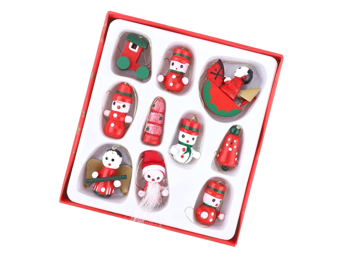 Conjunto de 10 bonecos de madeira pequenos para decoração de Natal com enfeites LAXISCREED