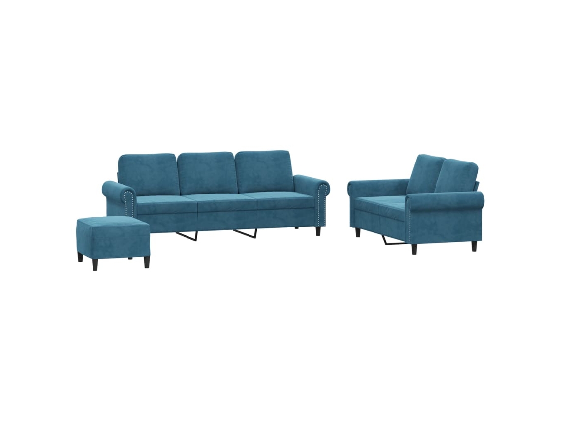 Sofa Set, Sofa Sets Vidaxl Azul Veludo (n/a)