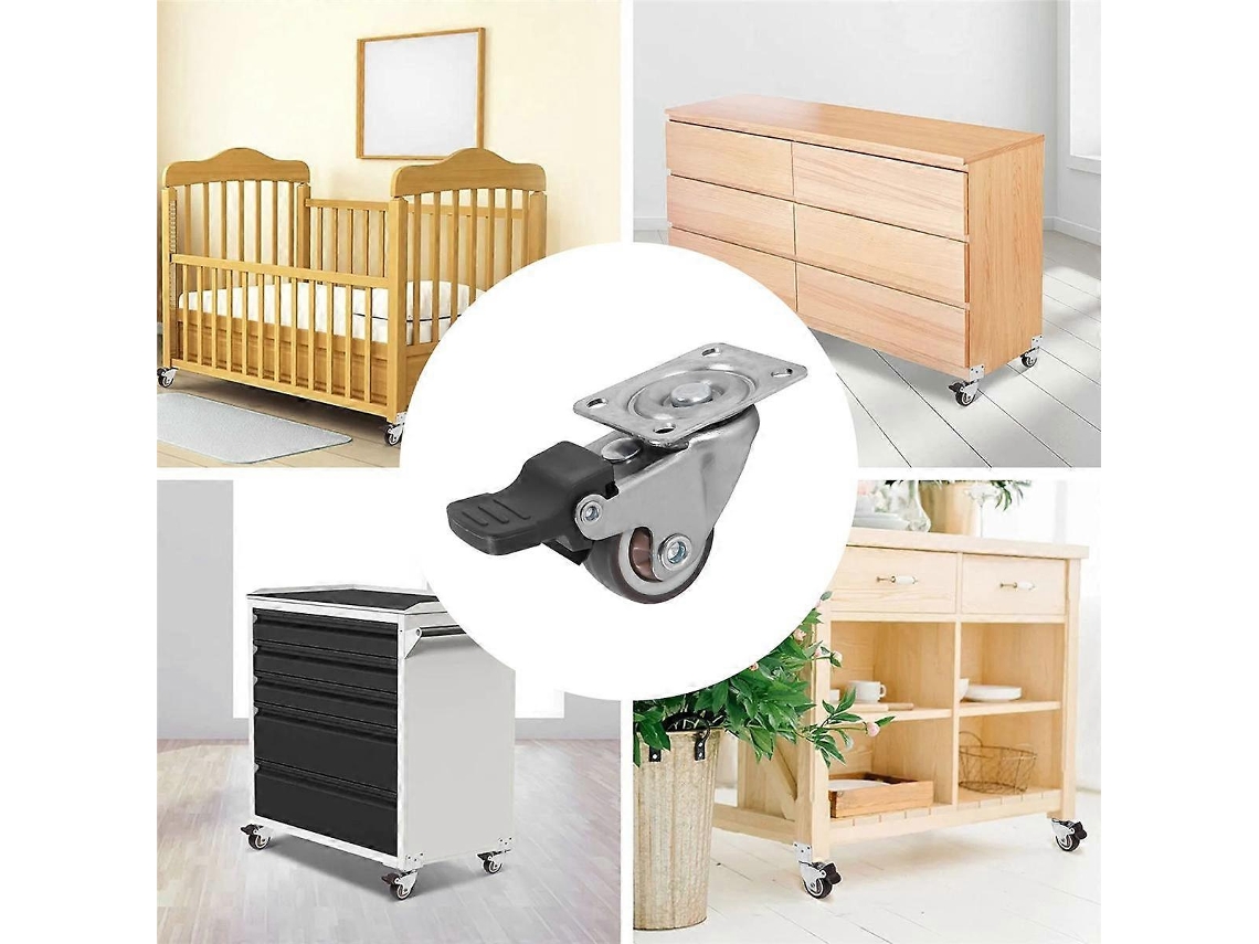 Conjunto De 4 Rodízios Giratórios Prateados Com Freio Para Móveis, Carrinhos E Cadeiras Com Freio Aquaforge