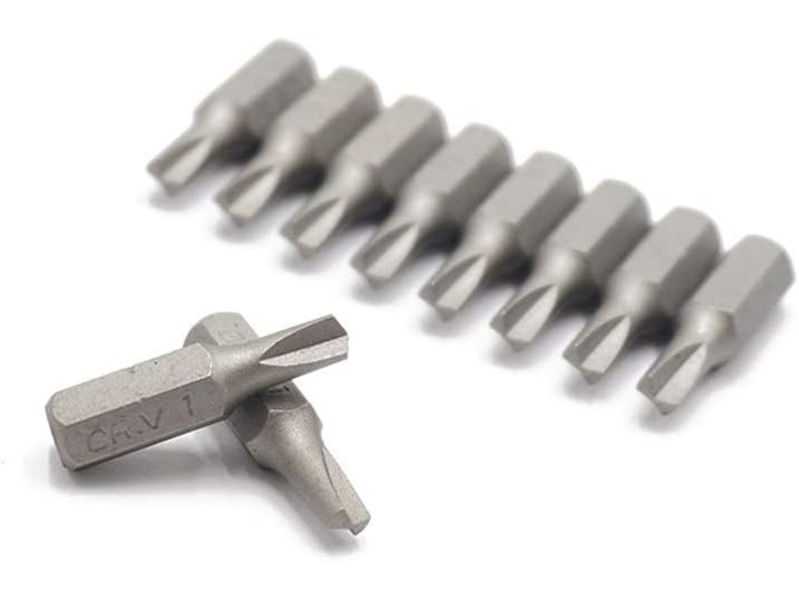 Jogo De 10 Bits Chave Fenda Com Encaixe Hexagonal 1/4" E 25 Mm Em Aço