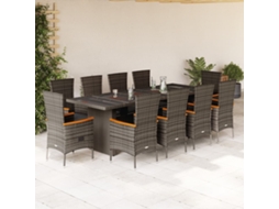 Vidaxl 11 Pcs Conjunto Jantar P/ Jardim C/ Almofadões Vime Pe Cinzento
