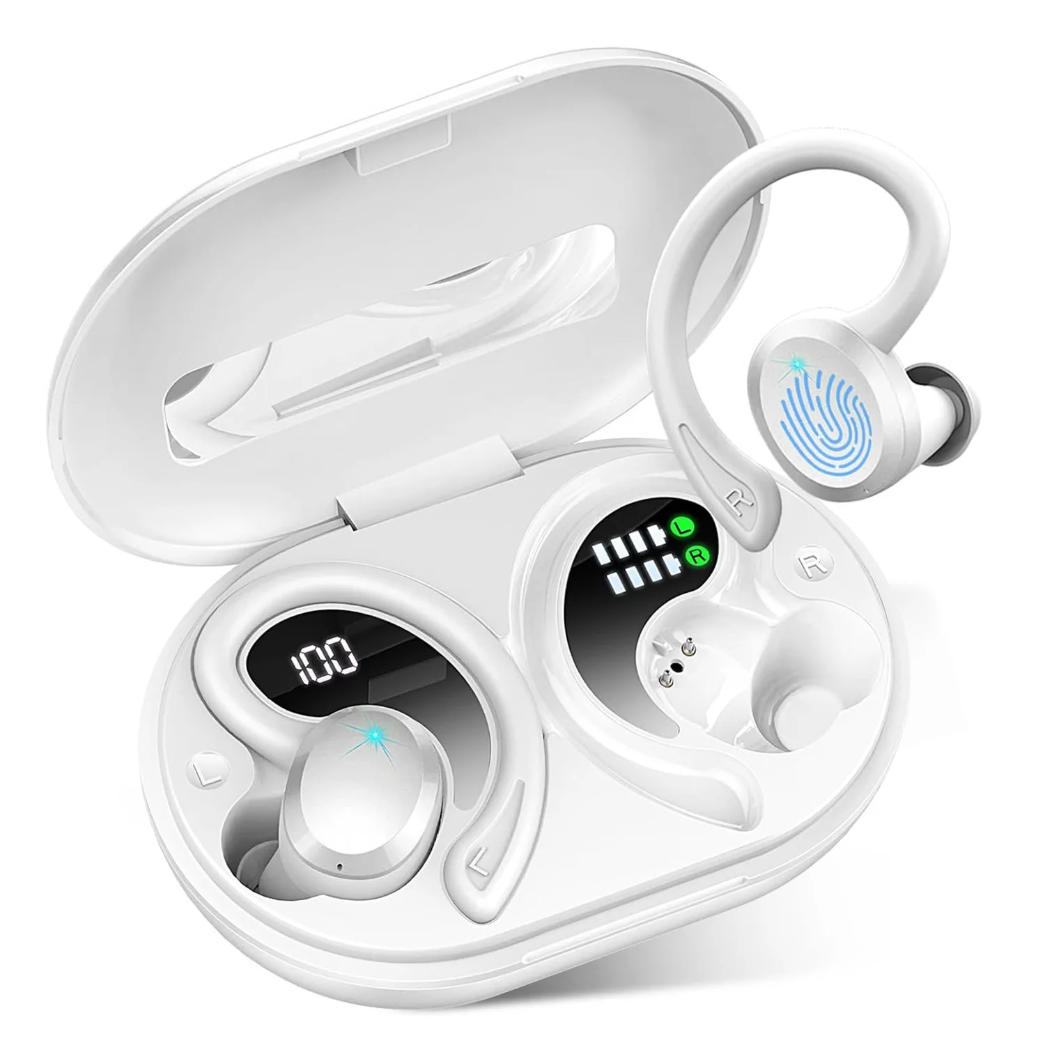 Fones De Ouvido Sem Fio Bluetooth 5.3 (brancos), Bateria De Longa Duração, Design Com Gancho Para Orelha.