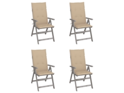 Cadeiras Jardim Reclinãveis C/ Almofadãµes 4 Pcs Acãcia Maciã§a DKD HOME DECOR