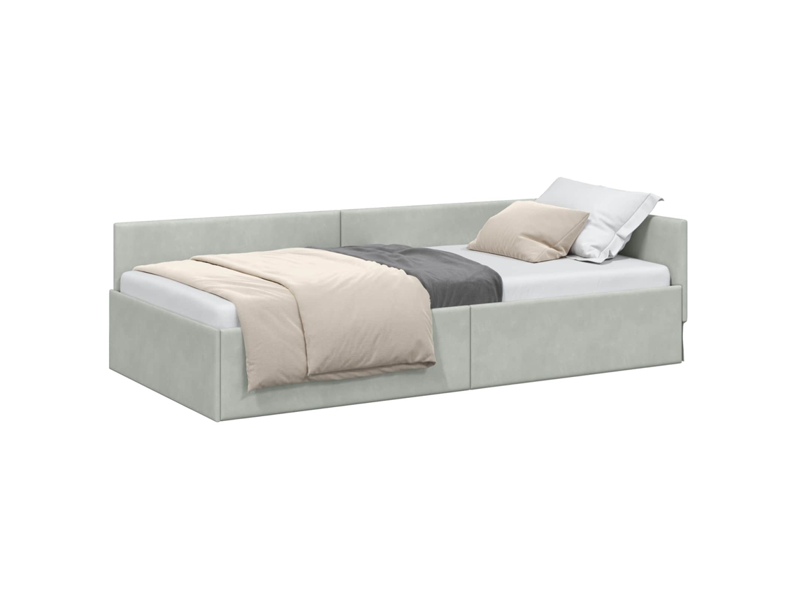 Cama De Solteiro | Camas Para Quarto | Estrutura De Cama De Canto Cinzento-claro 90 Cm X 200 Cm Veludo