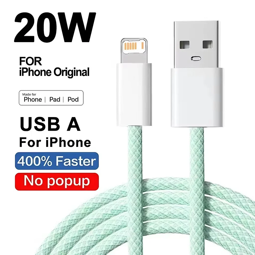 Cabo De Dados Usb Trançado De 20 W Para Carregamento Rápido (verde, 1 Metro) Para Iphone