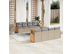 Vidaxl 9 Pcs Conjunto De Sofás P/ Jardim Com Almofadões Vime Pe Bege