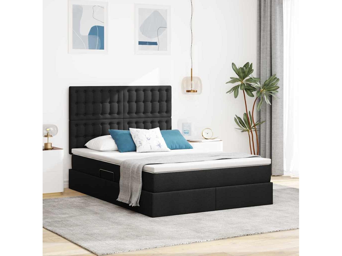 Vidaxl Cama Com Arrumação E Colchão Preto 140 X 200 Cm Tecido