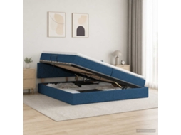 Vidaxl Cama Com Arrumação E Colchão Azul 200 X 200 Cm Veludo