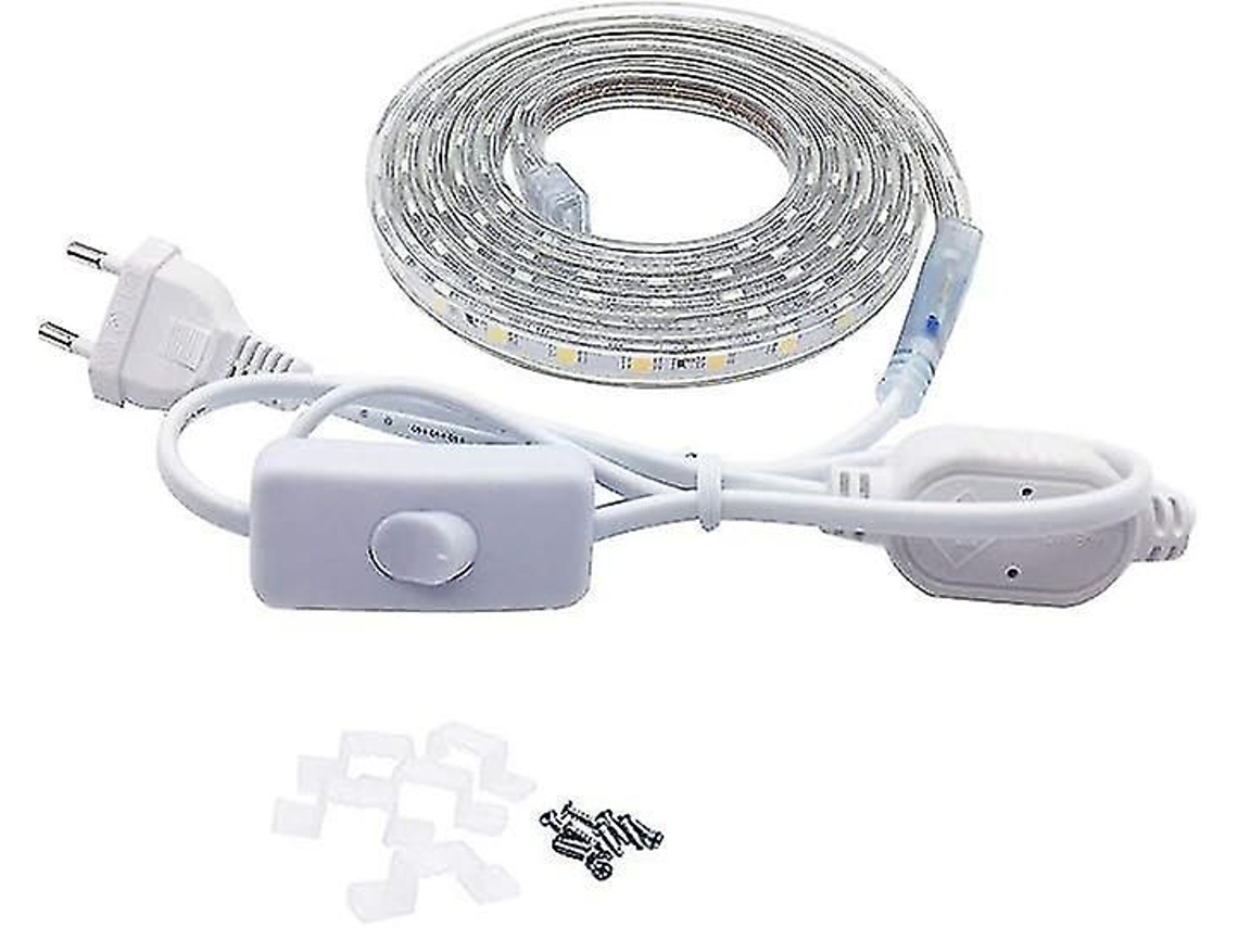 Fita de LED IP67 5050, branco quente, 5m, com interruptor