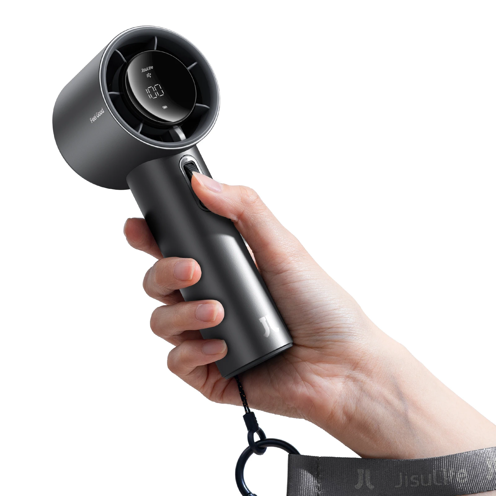 Ventilador portátil MDUG, 100 velocidades, visor led, bateria de 5000mah (cinza escuro)