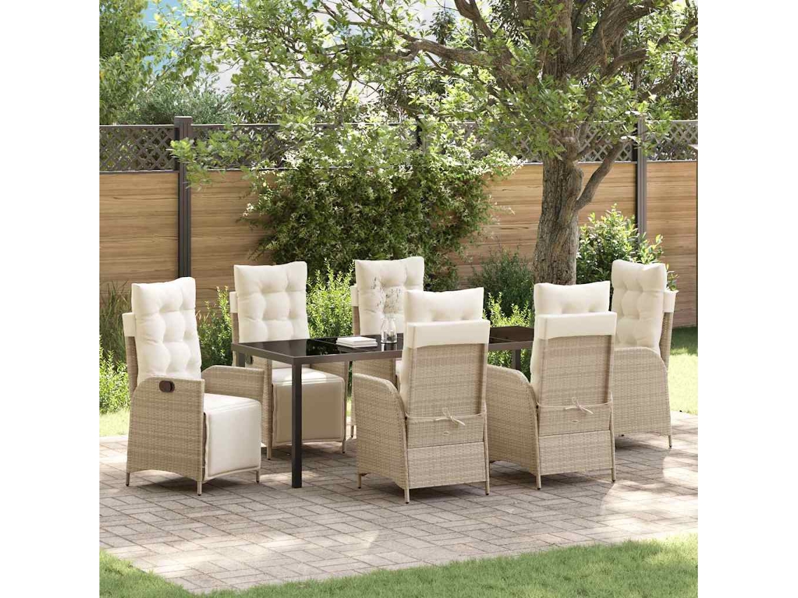 Vidaxl Conjunto De Jantar Para Jardim 7 Unid. Bege Vime Pe