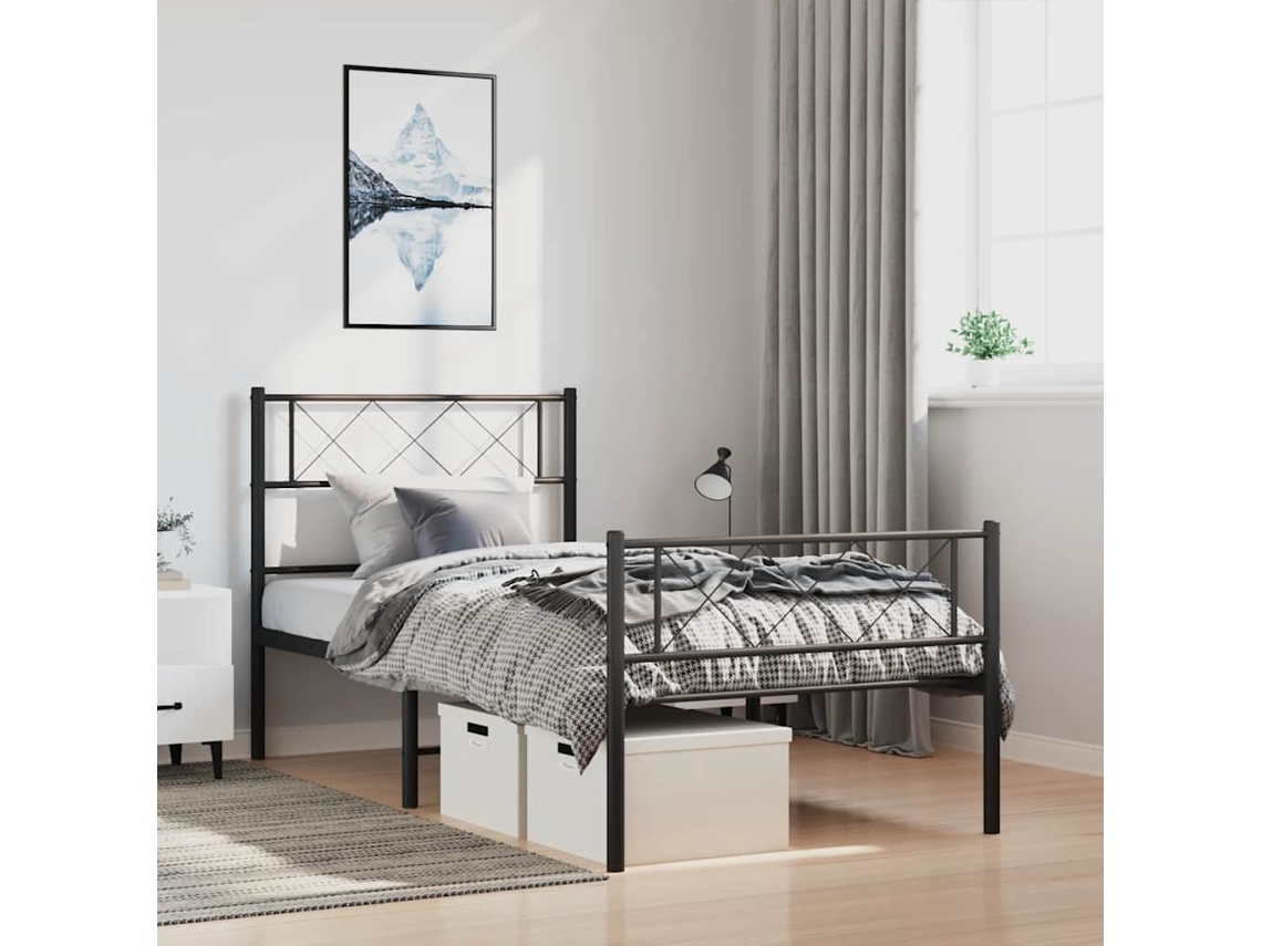 Estrutura De Cama Com Cabeceira E Pés 100x190 Cm Metal Preto
