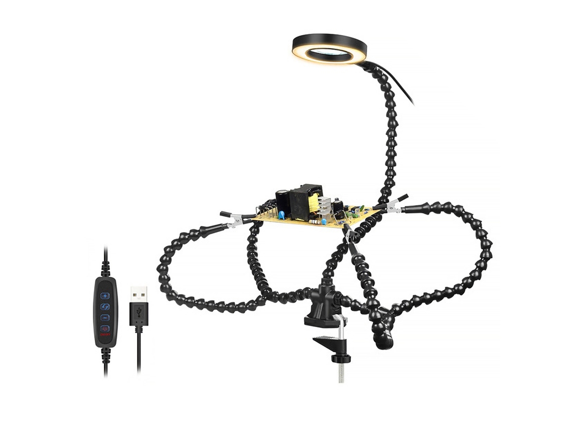 Lâmpada Led De 3x Com Pinça, Braços Flexíveis, Clips E Lupa, Estação De Soldagem Para Eletrônica Diy