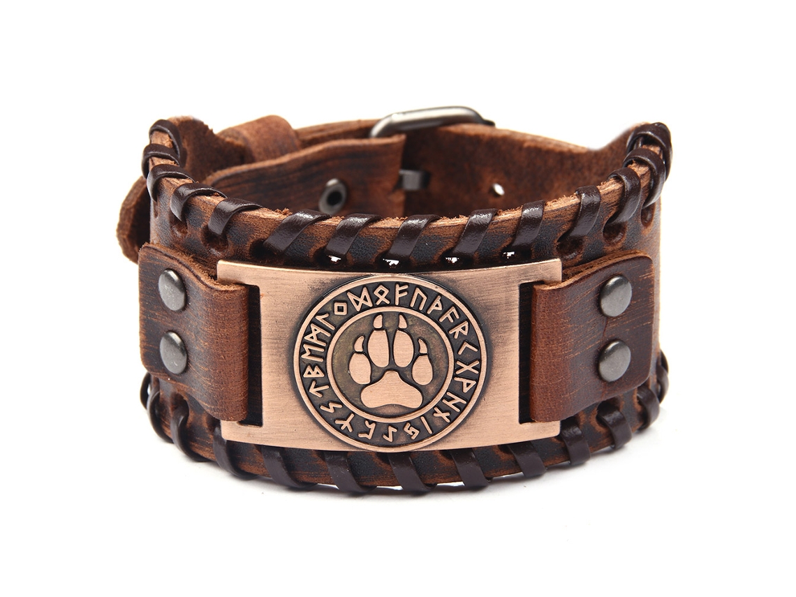 Pulseira De Couro Com Design De Garra De Lobo Estilo Antigo