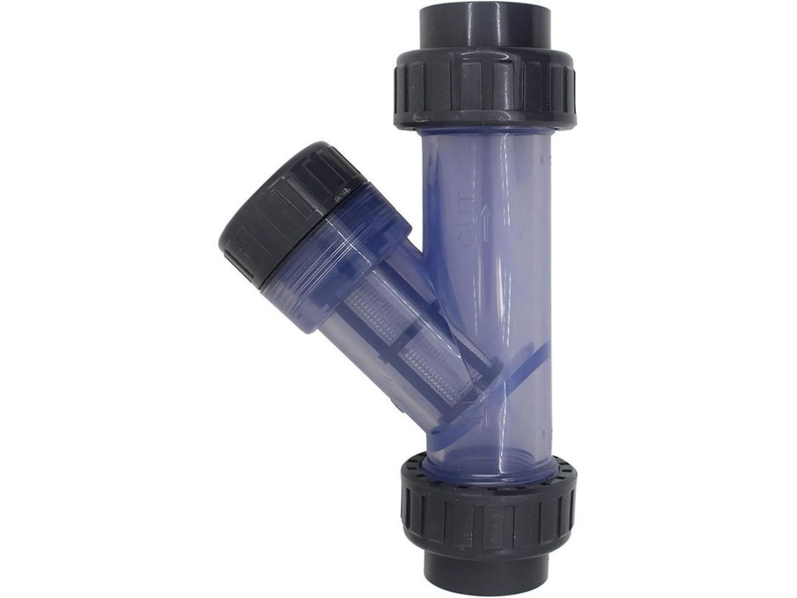 Filtro tipo Y feito de tubo de PVC de 40 mm com tela para aquário e irrigação.