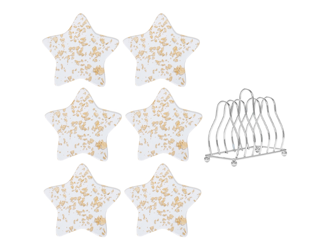 Conjunto de Apoios de Copo com Suporte Metálico Design Hexagonal em Acrílico À Prova de Calor NEVEANCE